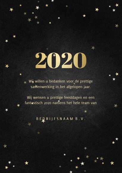 Zakelijke kerstkaart fotocollage met gouden 2020 en sterren 3