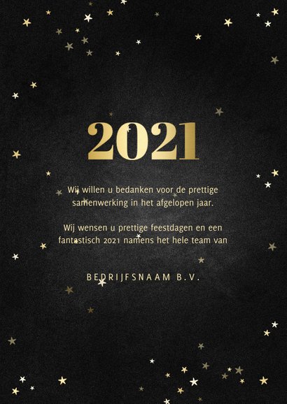 Zakelijke kerstkaart fotocollage met gouden 2021 en sterren 3