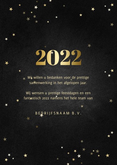 Zakelijke kerstkaart fotocollage met gouden 2022 en sterren 3