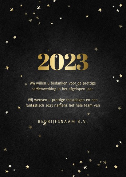 Zakelijke kerstkaart fotocollage met gouden 2023 en sterren 3