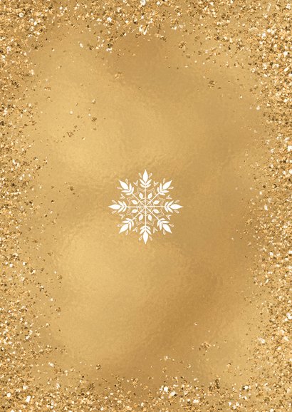 Zakelijke kerstkaart goud 2026 sneeuw foto Achterkant