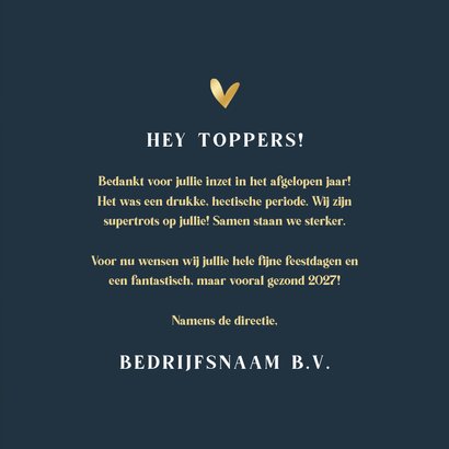 Zakelijke kerstkaart gouden kerst donkerblauw met hart 3