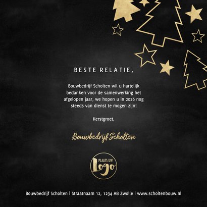 Zakelijke kerstkaart gouden kerstbomen en sterren 2026 3