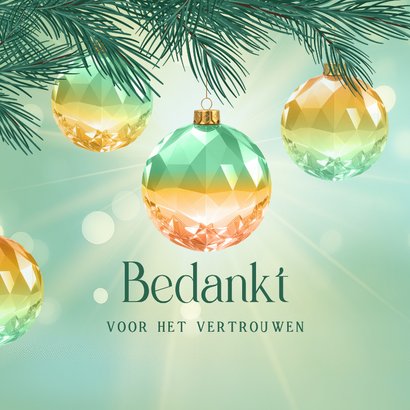 Zakelijke kerstkaart groen gekleurde kristallen kerstballen 2