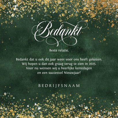 Zakelijke kerstkaart groen goud fijne feestdagen bedankt 3