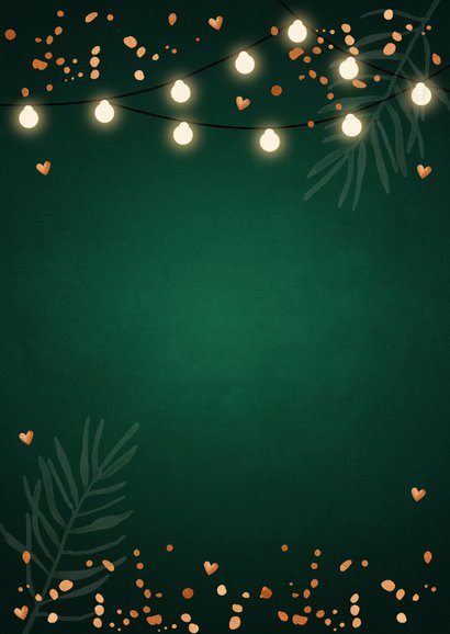Zakelijke kerstkaart groen lampjes 2024 koperlook Achterkant
