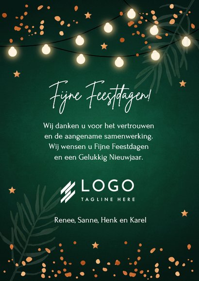 Zakelijke kerstkaart groen lampjes 2026 koperlook 3