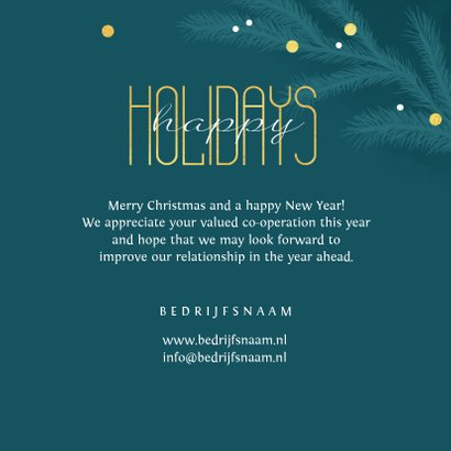 Zakelijke kerstkaart happy holidays goud takjes foto 3