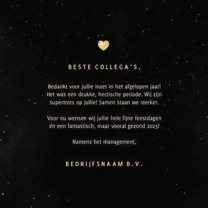 Zakelijke kerstkaart hart met confetti goudlook 3