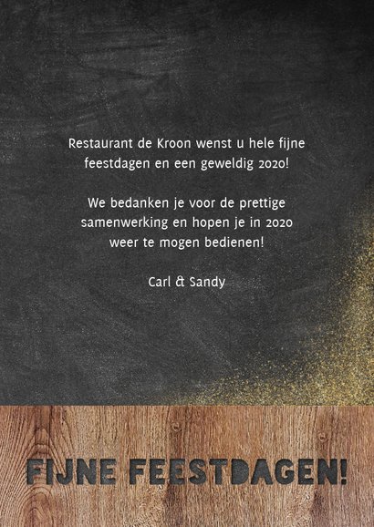Zakelijke kerstkaart horeca met hout, krijtbord en foto's 3