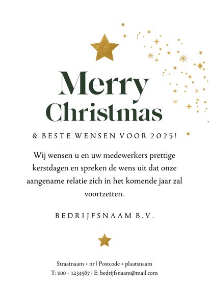 Zakelijke kerstkaart jaartal goud kraft foto sterren 3