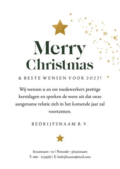 Zakelijke kerstkaart jaartal goud kraft foto sterren 3