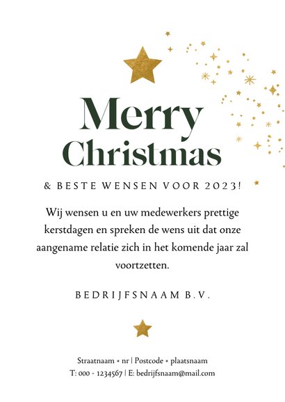 Zakelijke kerstkaart jaartal goud kraft foto sterren 3