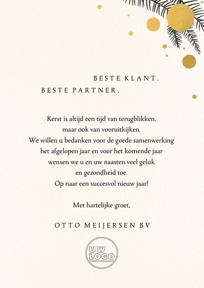 Zakelijke kerstkaart kerstkrans en gouden kerstballen 3