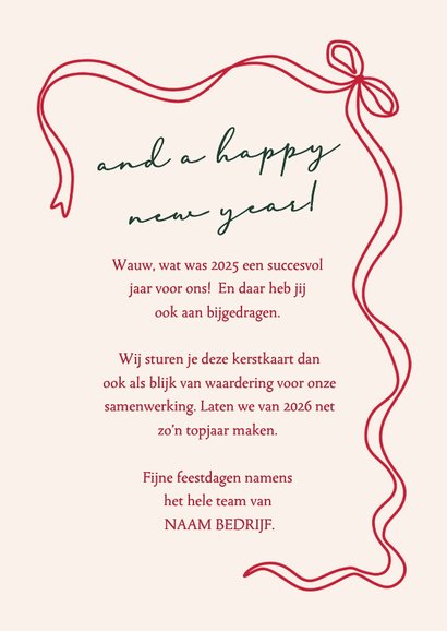 Zakelijke kerstkaart klassiek met strikje en ruit 3