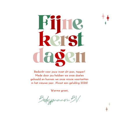 Zakelijke kerstkaart kleurrijke typografie bedankt sterren 3