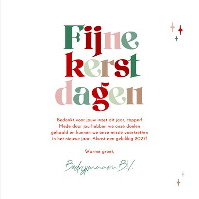 Zakelijke kerstkaart kleurrijke typografie bedankt sterren 3