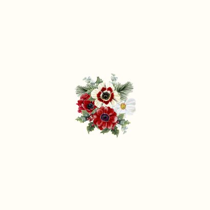 Zakelijke kerstkaart krans anemonen dennentakken Achterkant