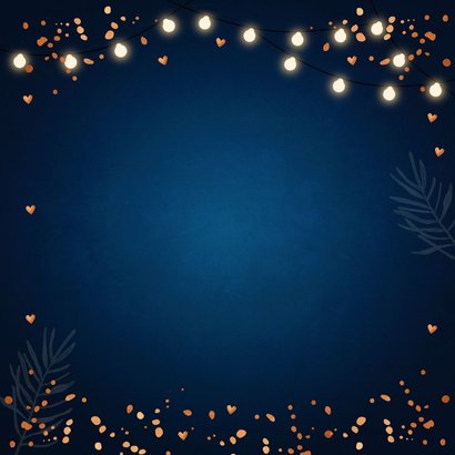 Zakelijke kerstkaart lampjes bedankt koperlook blauw Achterkant