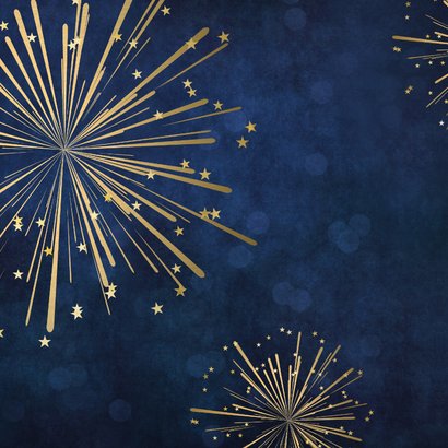 Zakelijke kerstkaart lichtpuntjes 2026 vuurwerk donkerblauw Achterkant