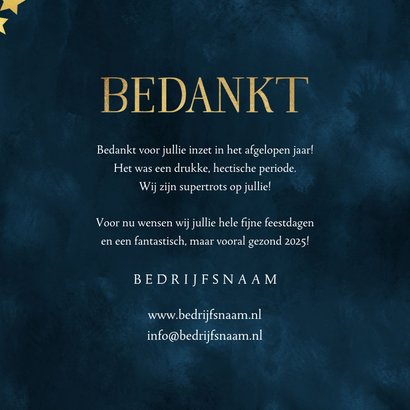 Zakelijke kerstkaart medewerkers bedankt sterren goud blauw 3