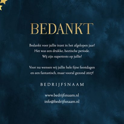 Zakelijke kerstkaart medewerkers bedankt sterren goud blauw 3