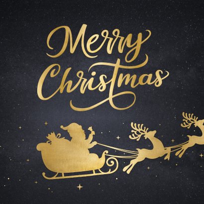 Zakelijke kerstkaart met goud silhouet van kerstman in slee 2