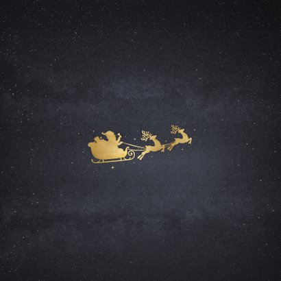 Zakelijke kerstkaart met goud silhouet van kerstman in slee Achterkant