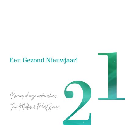 Zakelijke kerstkaart met groot getal 2021 goud groen 3