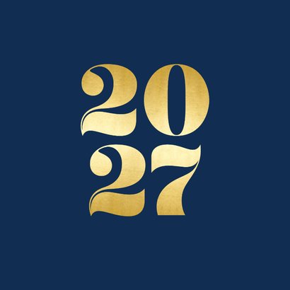Zakelijke kerstkaart met groot gouden jaartal blauw 2