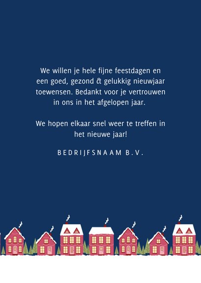 Zakelijke kerstkaart met huisjes en sterren donkerblauw 3