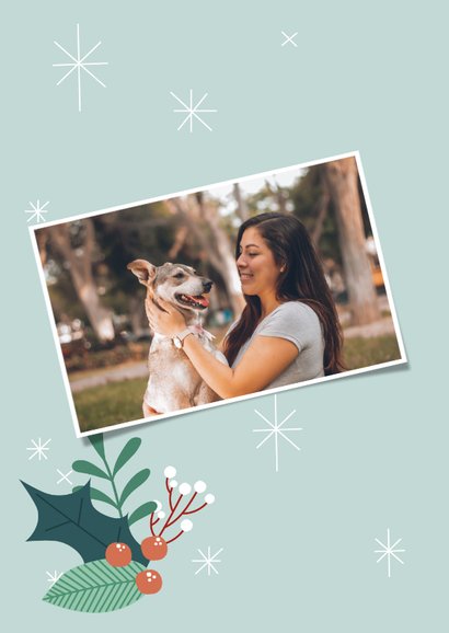 Zakelijke kerstkaart met illustratie van hondje en takjes 2