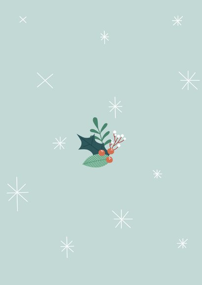 Zakelijke kerstkaart met illustratie van hondje en takjes Achterkant