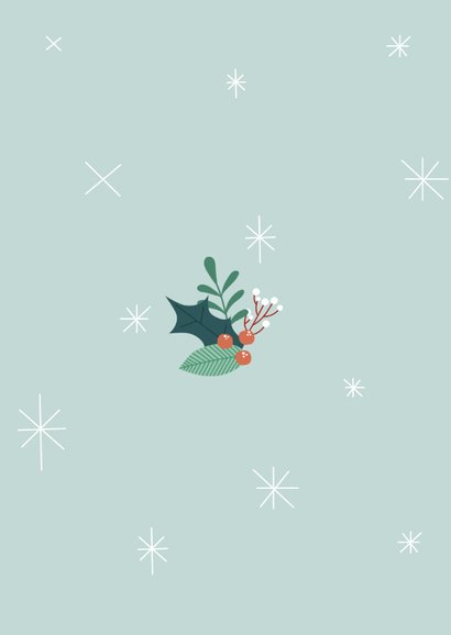 Zakelijke kerstkaart met illustratie van kat en takjes Achterkant