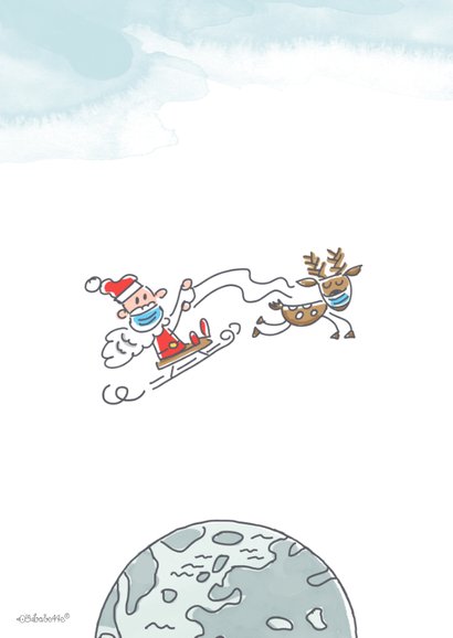 Zakelijke kerstkaart met kerstman en rendier op wereldbol 2