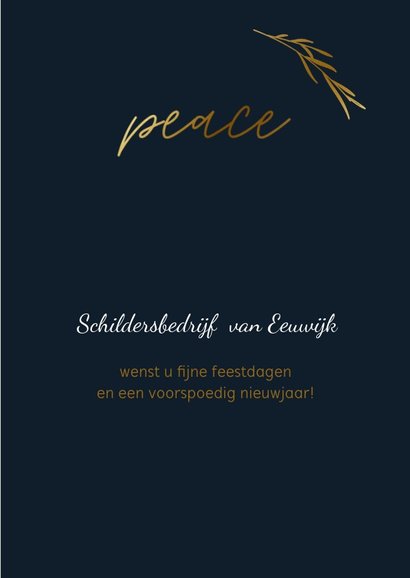 Zakelijke kerstkaart met peace en goudlook takje 3
