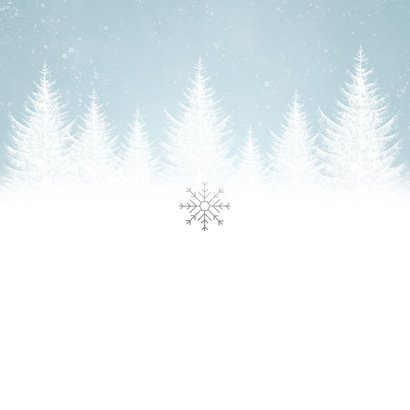 Zakelijke kerstkaart met sneeuw, bomen en 'Fijne feestdagen' Achterkant