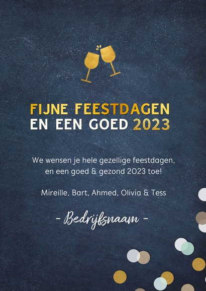 Zakelijke kerstkaart met tekst 2023 en vrolijke confetti 3