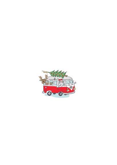 Zakelijke kerstkaart met vw busje op wereldbol Achterkant
