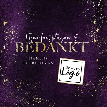 Zakelijke kerstkaart paars 'Merry Xmas' goudlook sterren 2