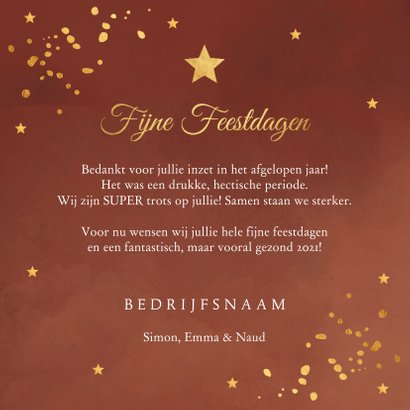 Zakelijke kerstkaart roestbruin confetti goudlook 3