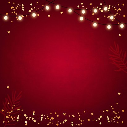 Zakelijke kerstkaart rood Fijne Feestdagen goudlook lampjes Achterkant