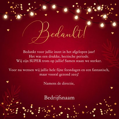 Zakelijke kerstkaart rood lampjes goudlook 3