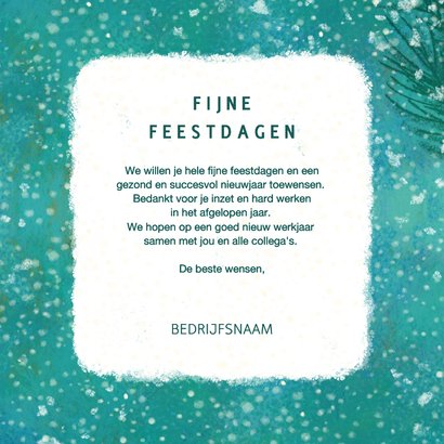 Zakelijke kerstkaart sneeuw op dennenboom en kerstballen 3