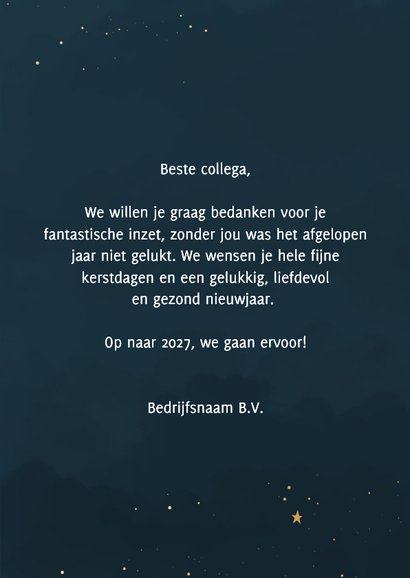 Zakelijke kerstkaart speelse tekst met foto goudfolie 3
