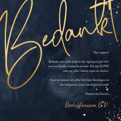 Zakelijke kerstkaart stijlvol bedankt in goudlook 3