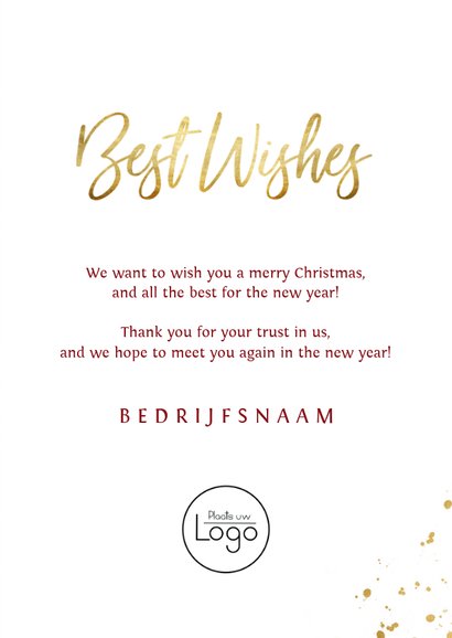 Zakelijke kerstkaart stijlvol best wishes rood met foto 3