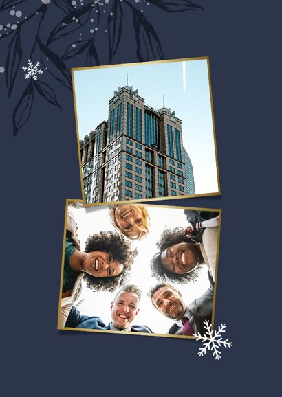 Zakelijke kerstkaart stijlvol blauw bladeren goud foto's 2