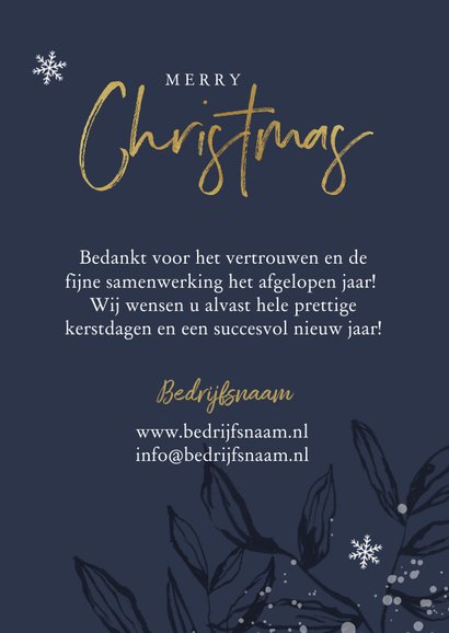 Zakelijke kerstkaart stijlvol blauw bladeren goud foto's 3