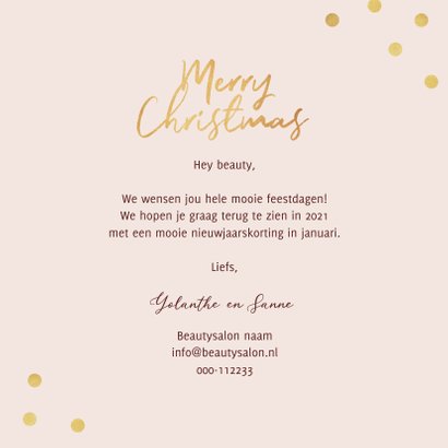 Zakelijke kerstkaart stijlvol modern kerstballen goud 3